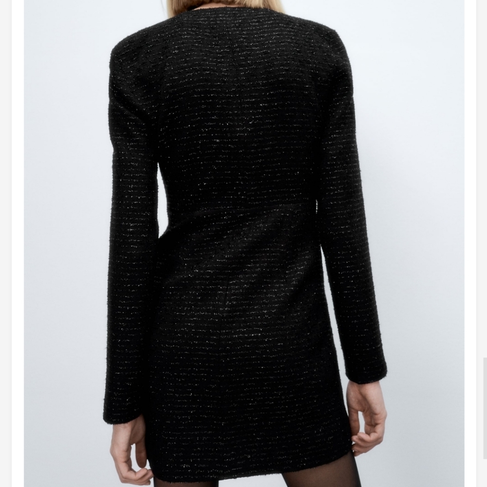 Last one! ZARA Textured Weave Tweed Mini Dress Black Size S - Picture 8 of 10